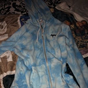 Pink hoodie light blue